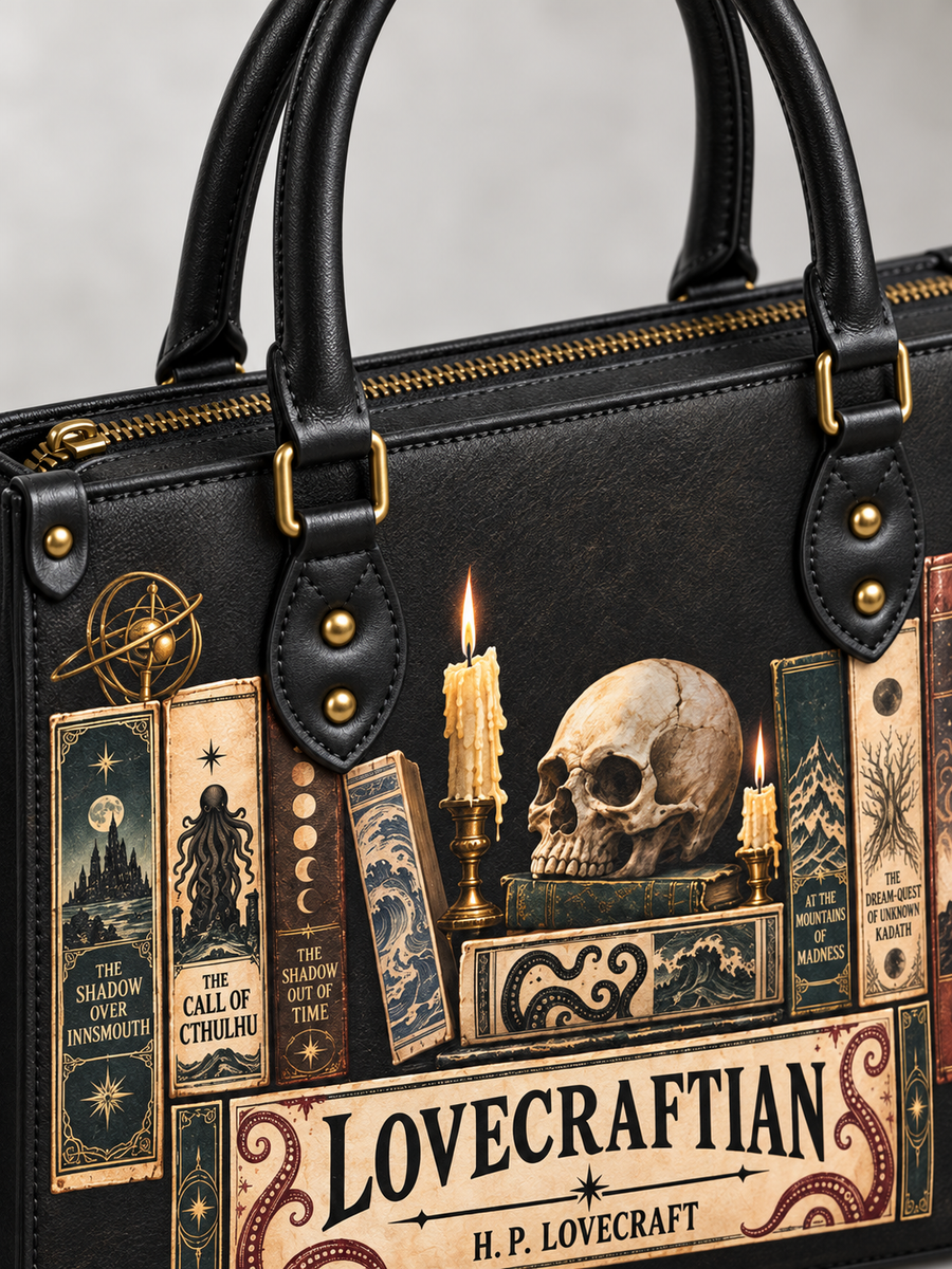 Lovecraftian Black Leather Handbag