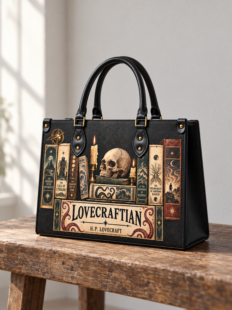 Lovecraftian Black Leather Handbag
