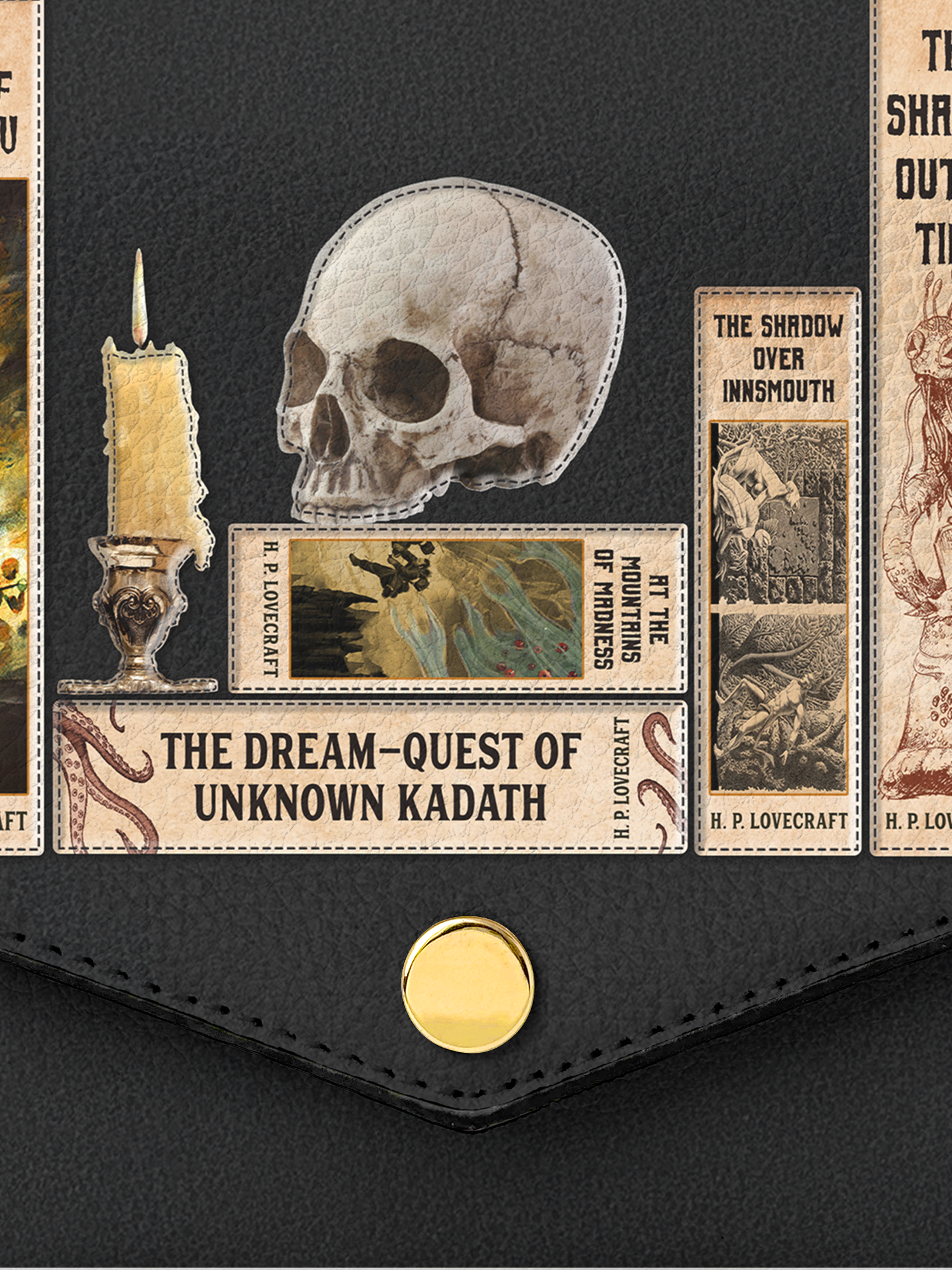 Lovecraftian Black Envelope Chain Crossbody Bag