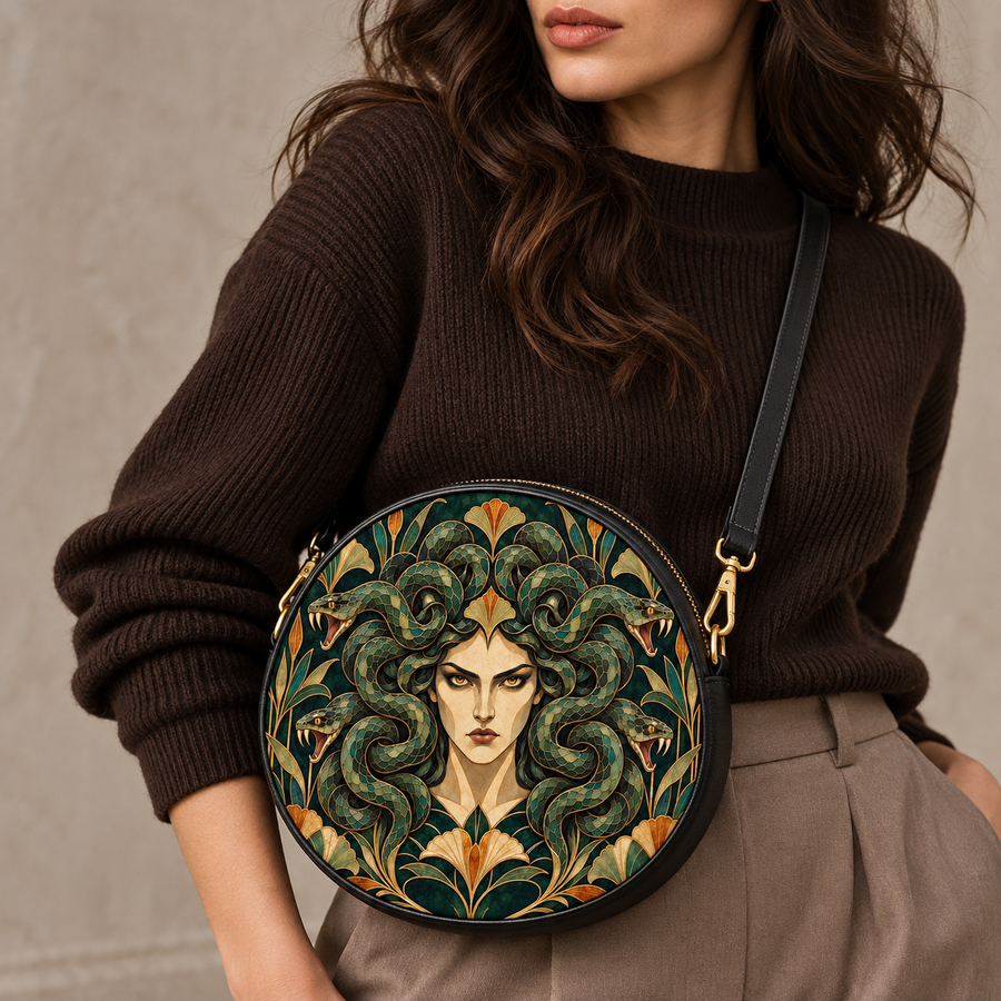 "Medusa" Emerald Nouveau Circle Crossbody Bag