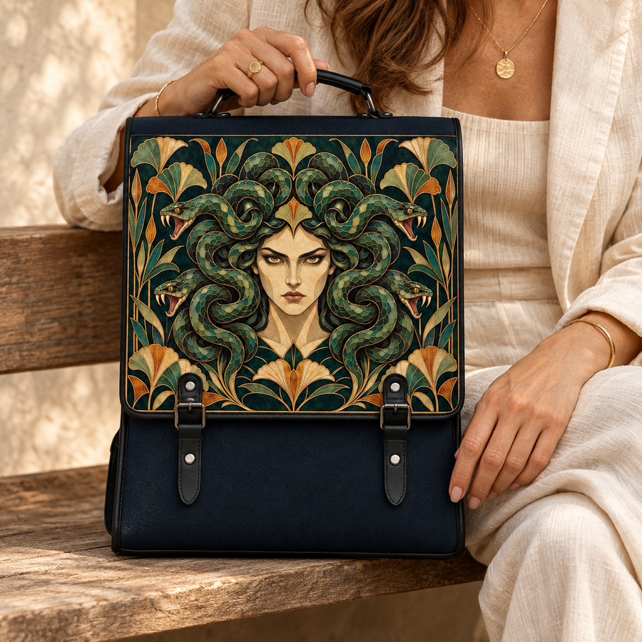 "Medusa" Emerald Nouveau Leather Backpack