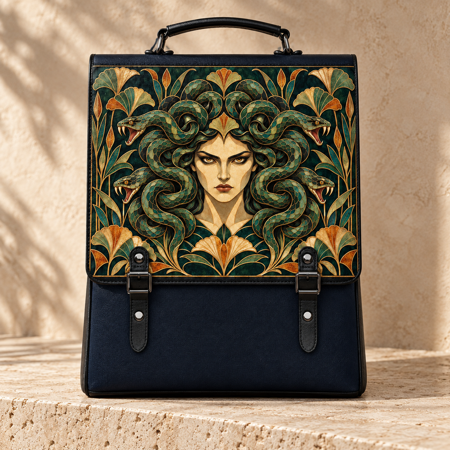"Medusa" Emerald Nouveau Leather Backpack