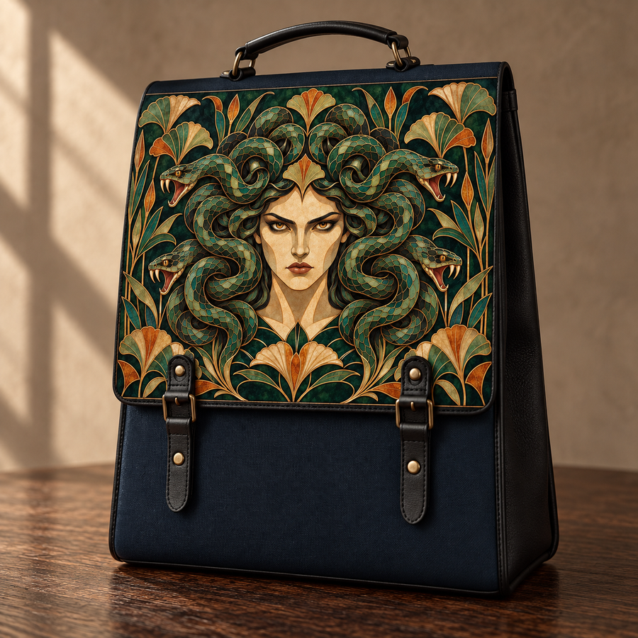 "Medusa" Emerald Nouveau Leather Backpack