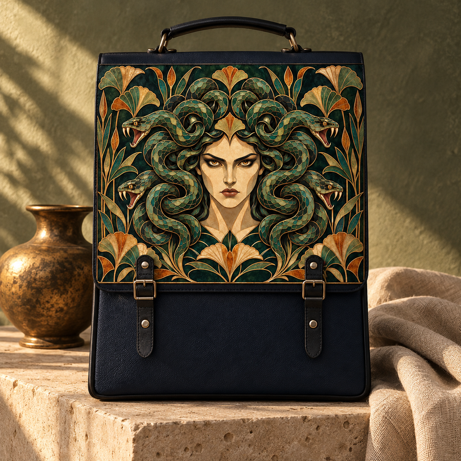 "Medusa" Emerald Nouveau Leather Backpack