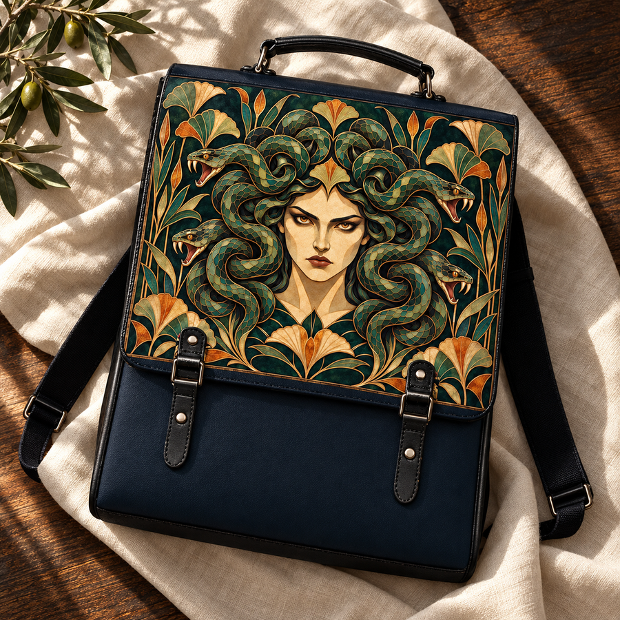 "Medusa" Emerald Nouveau Leather Backpack