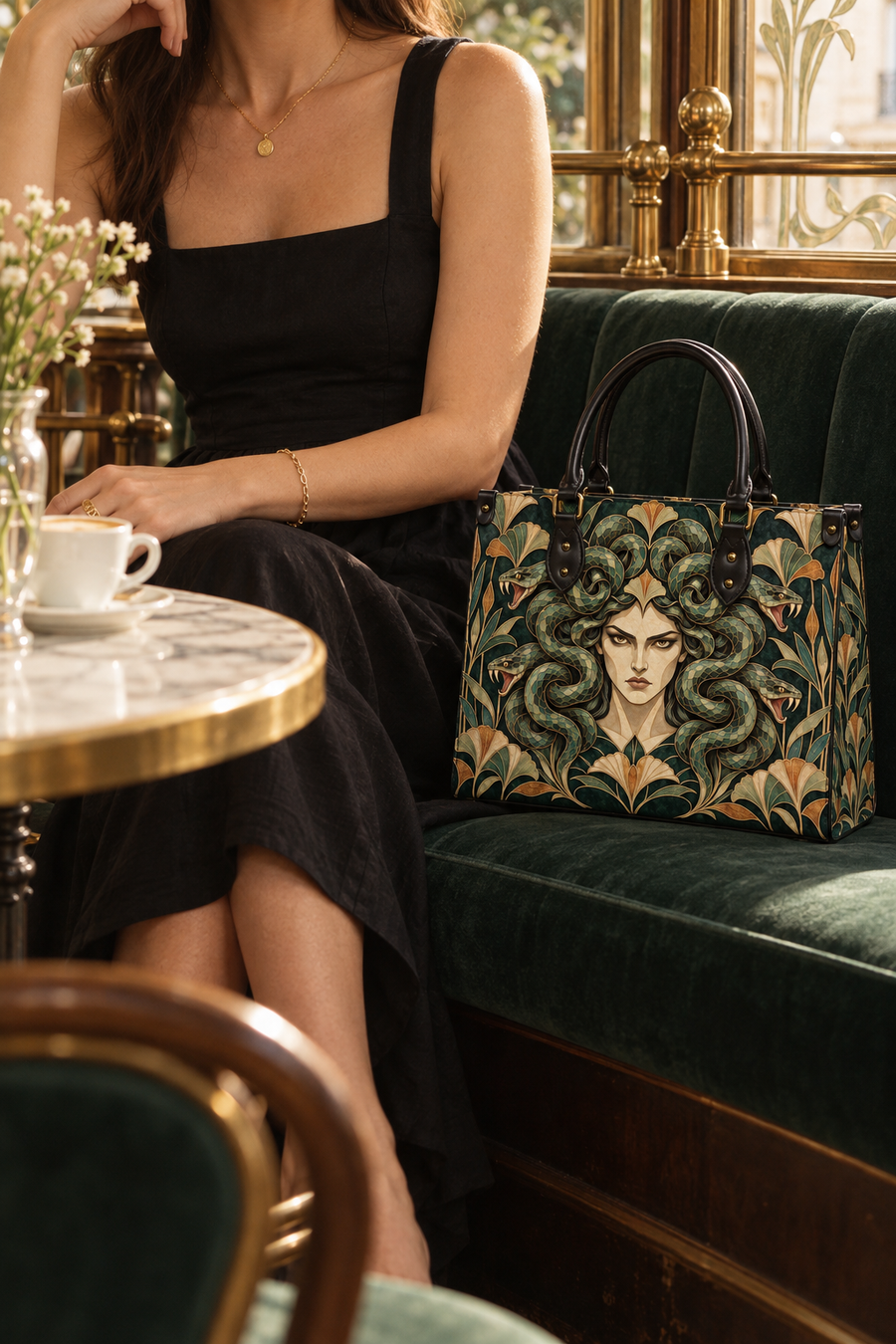 "Medusa" Emerald Nouveau Leather Handbag