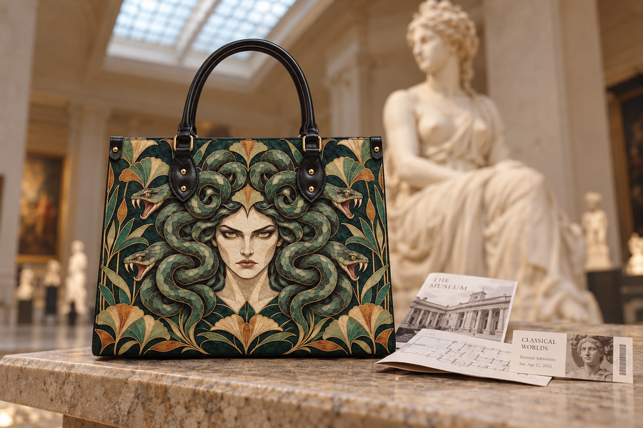 "Medusa" Emerald Nouveau Leather Handbag