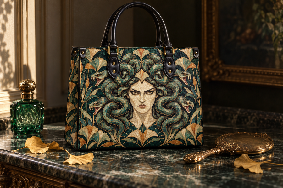 "Medusa" Emerald Nouveau Leather Handbag