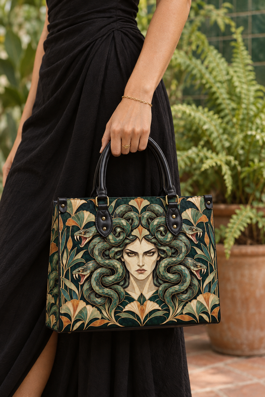 "Medusa" Emerald Nouveau Leather Handbag