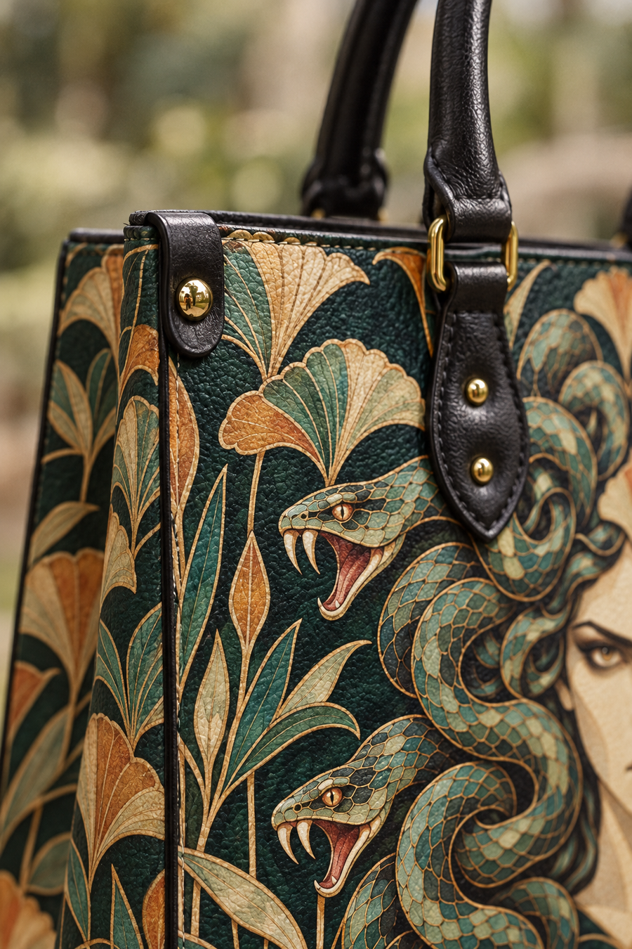 "Medusa" Emerald Nouveau Leather Handbag