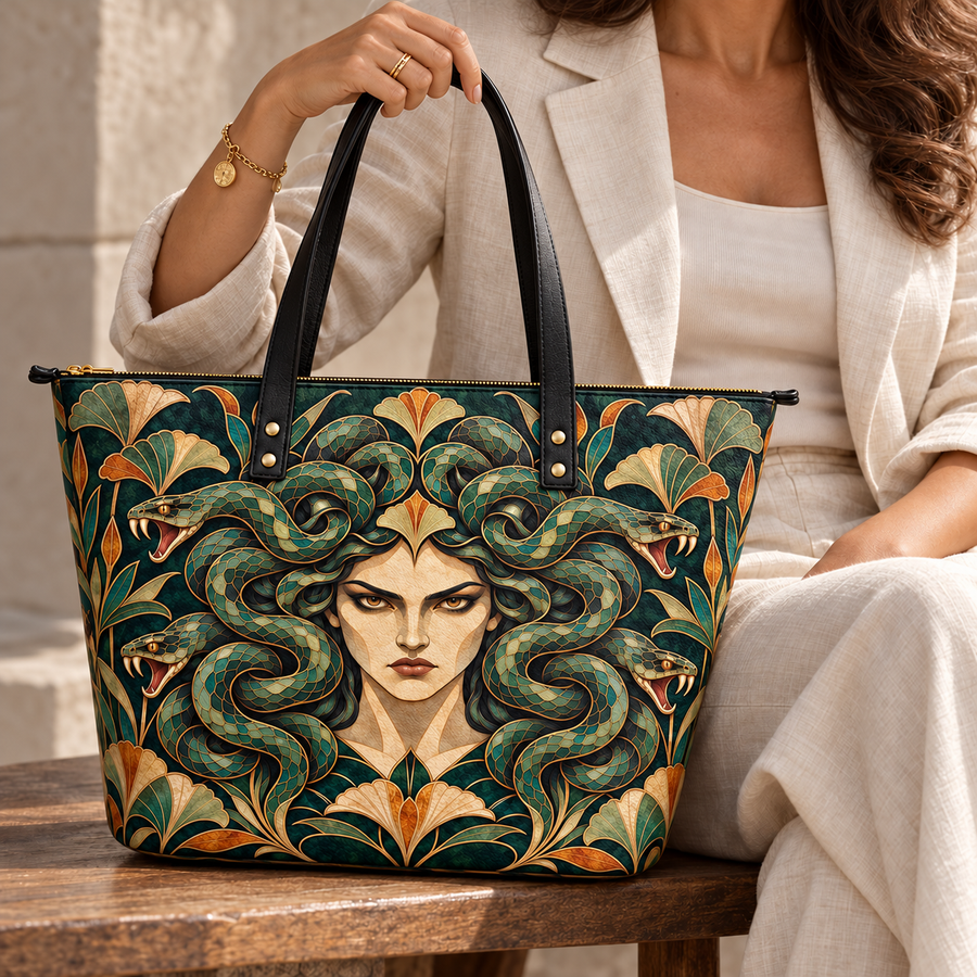 "Medusa" Emerald Nouveau Leather Tote Bag