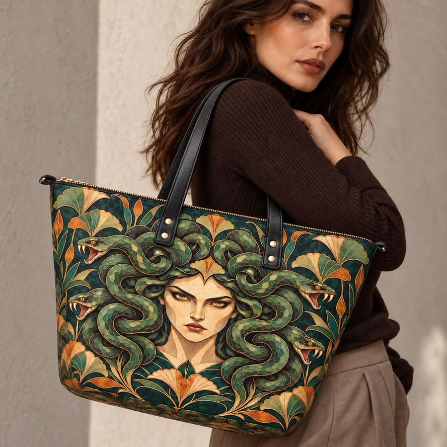 "Medusa" Emerald Nouveau Leather Tote Bag