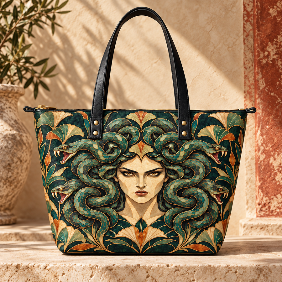 "Medusa" Emerald Nouveau Leather Tote Bag