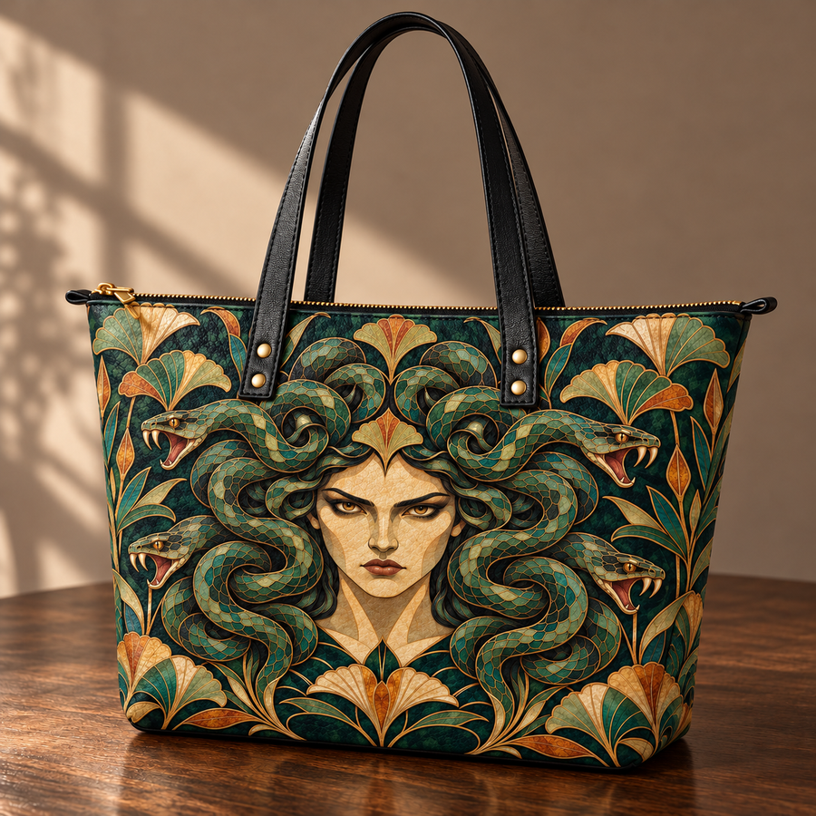 "Medusa" Emerald Nouveau Leather Tote Bag