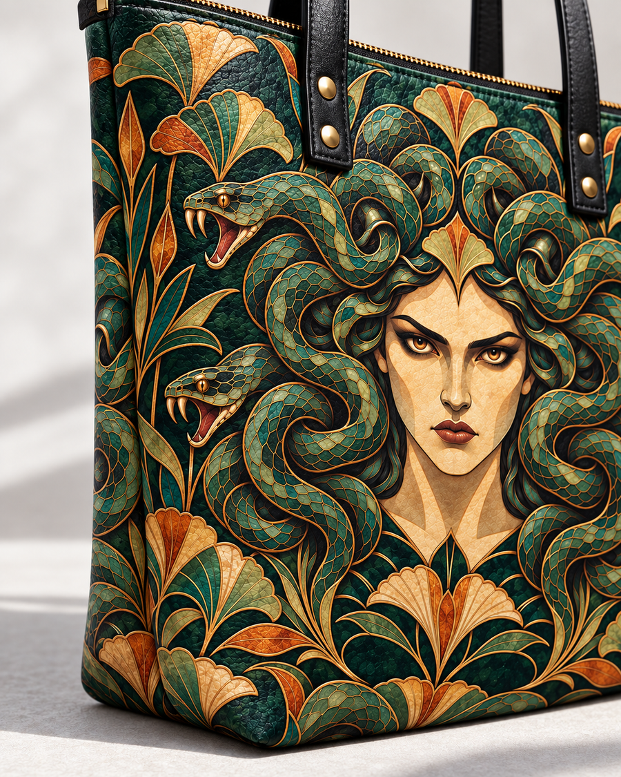 "Medusa" Emerald Nouveau Leather Tote Bag