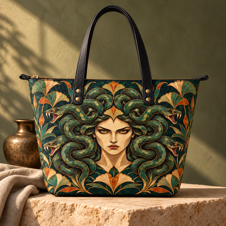 "Medusa" Emerald Nouveau Leather Tote Bag