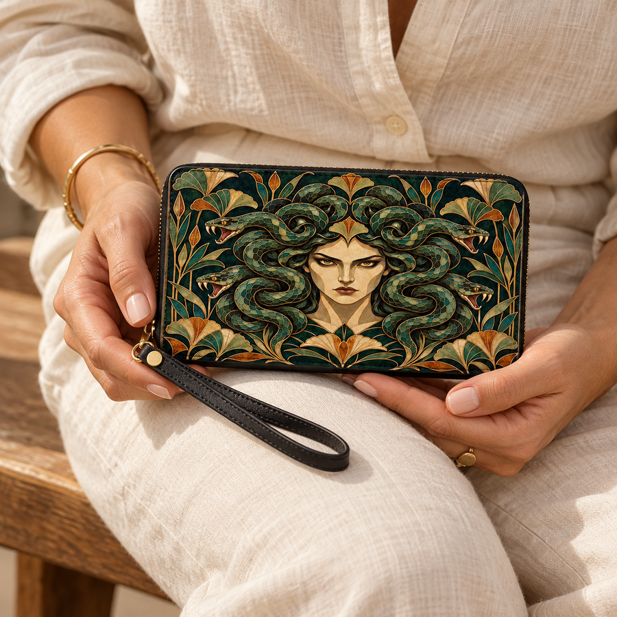 "Medusa" Emerald Nouveau Long Wallet