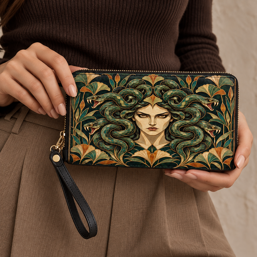"Medusa" Emerald Nouveau Long Wallet
