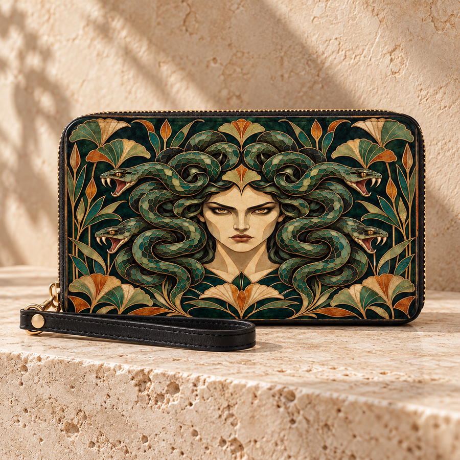 "Medusa" Emerald Nouveau Long Wallet