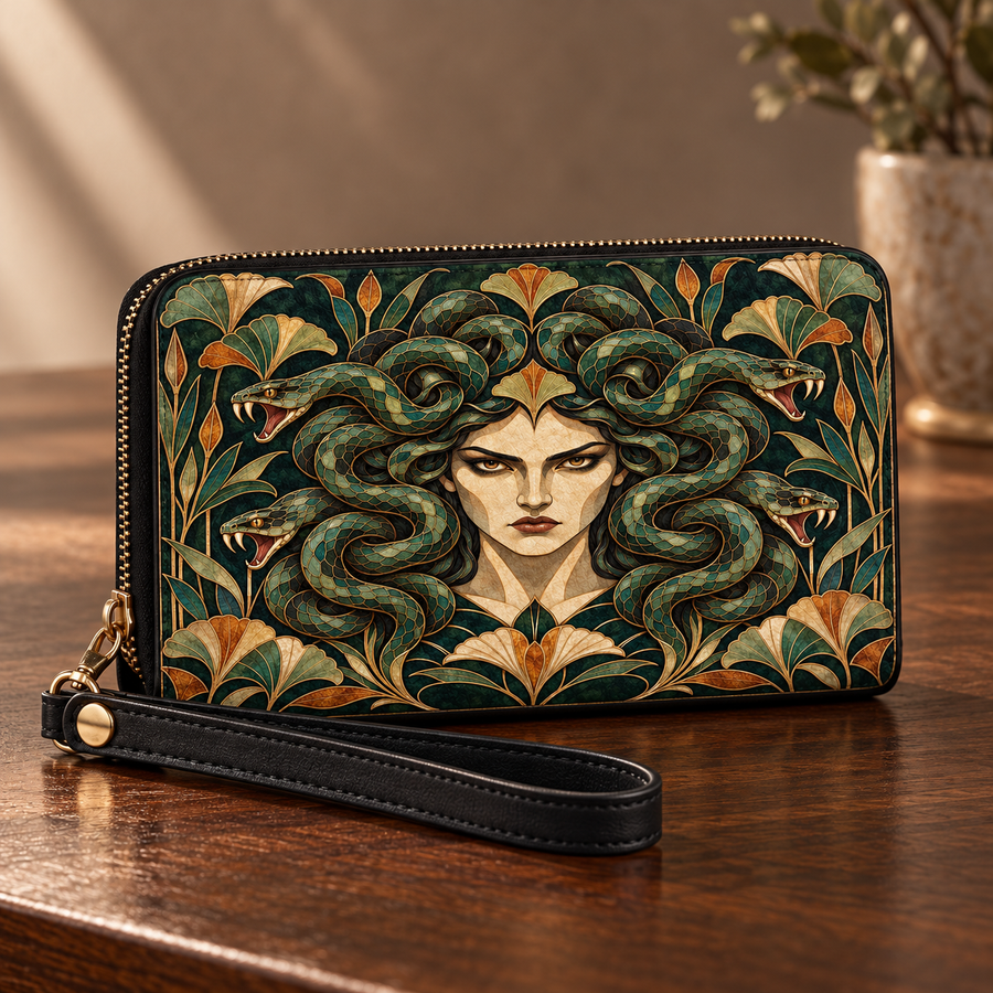"Medusa" Emerald Nouveau Long Wallet