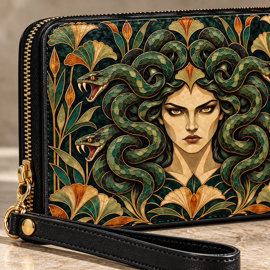 "Medusa" Emerald Nouveau Long Wallet
