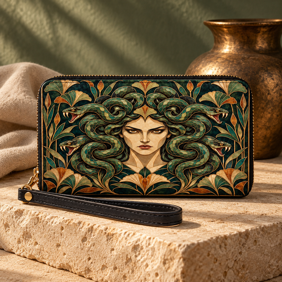 "Medusa" Emerald Nouveau Long Wallet