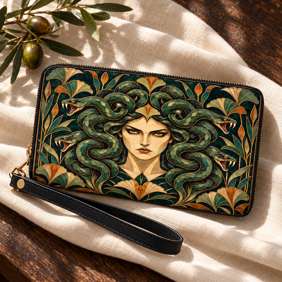 "Medusa" Emerald Nouveau Long Wallet