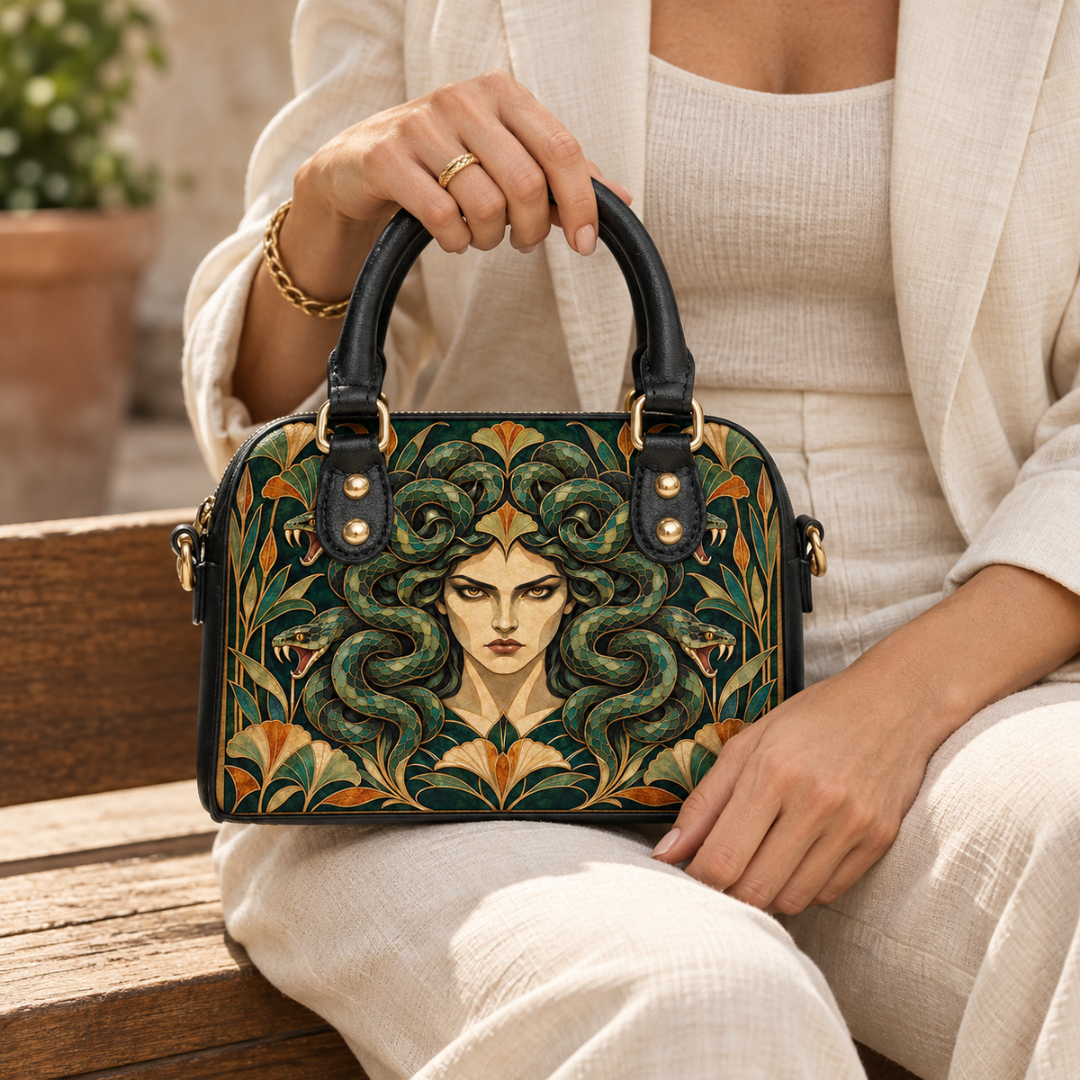 "Medusa" Emerald Nouveau Mini Satchel