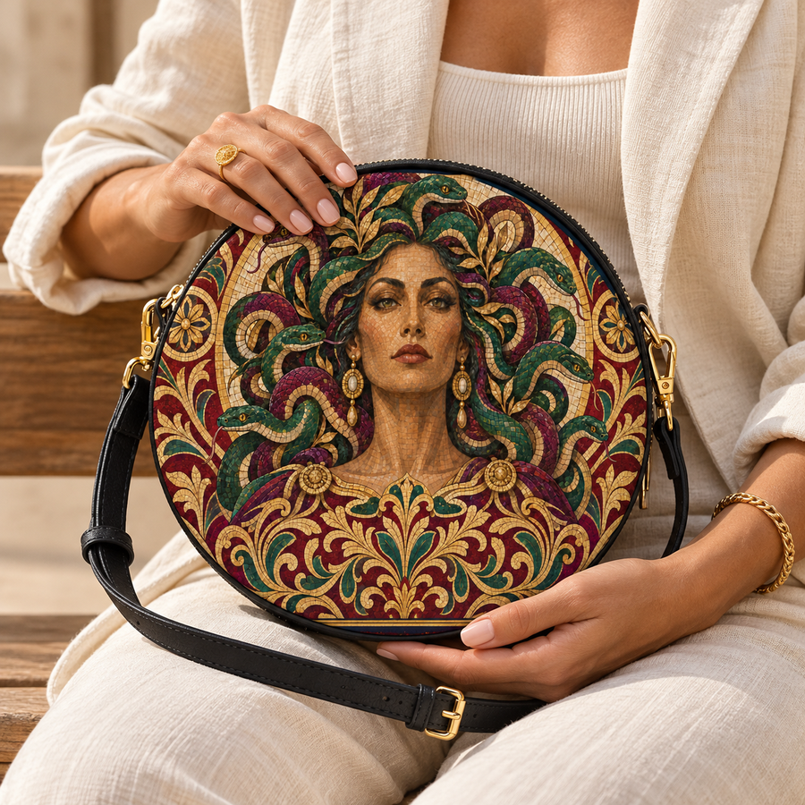 "Medusa" Roman Mosaic Circle Crossbody Bag