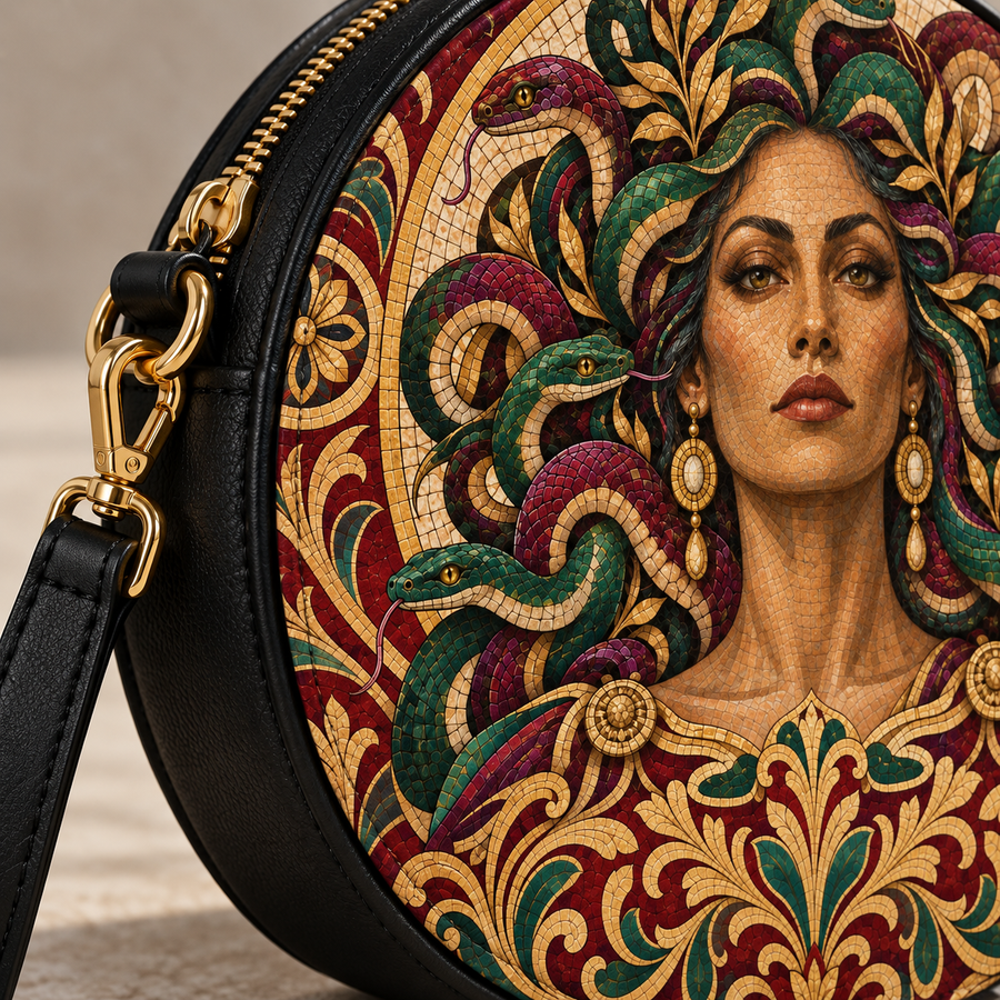 "Medusa" Roman Mosaic Circle Crossbody Bag