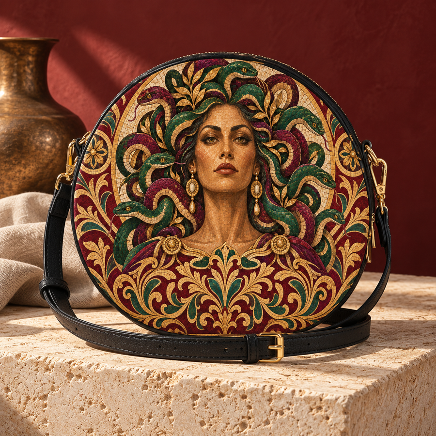 "Medusa" Roman Mosaic Circle Crossbody Bag