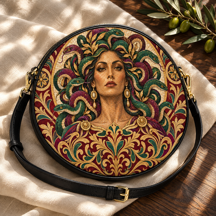 "Medusa" Roman Mosaic Circle Crossbody Bag