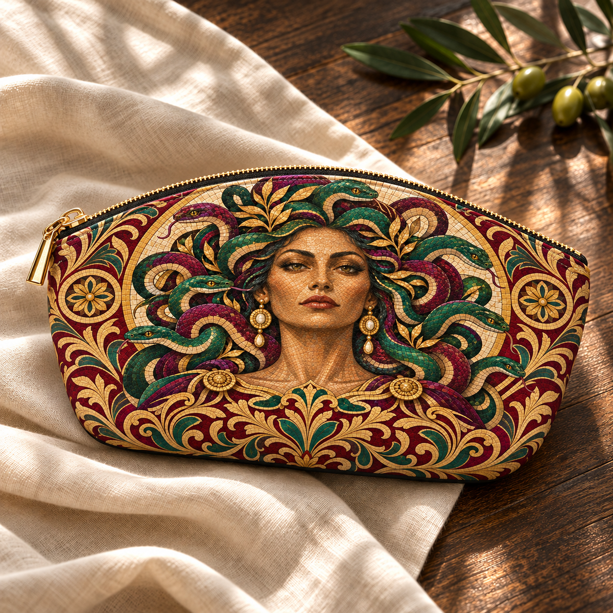 "Medusa" Roman Mosaic Eclipse Makeup Bag