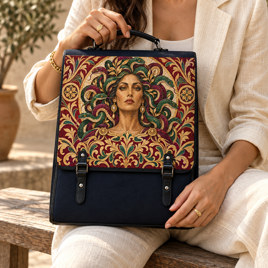 "Medusa" Roman Mosaic Leather Backpack