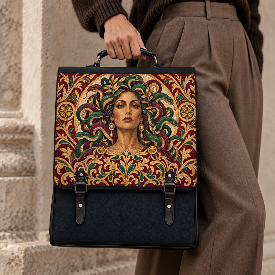 "Medusa" Roman Mosaic Leather Backpack