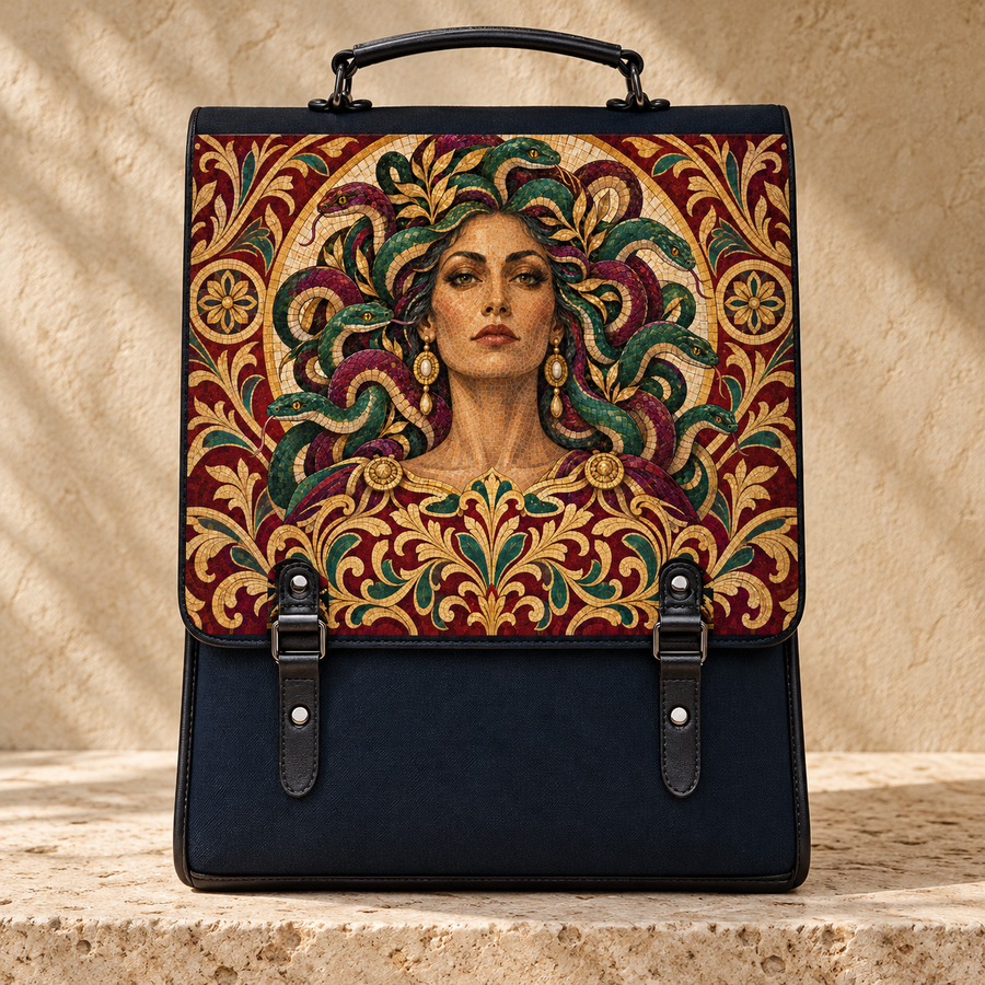 "Medusa" Roman Mosaic Leather Backpack