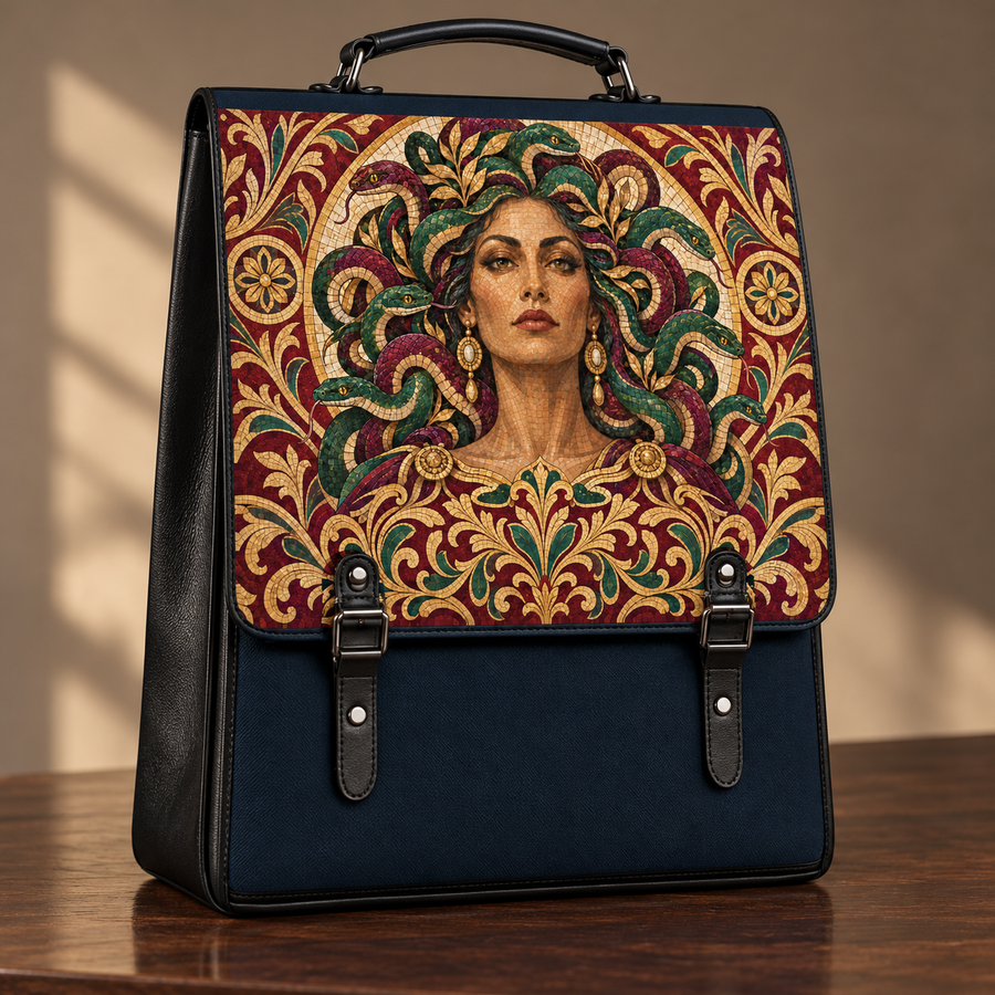 "Medusa" Roman Mosaic Leather Backpack