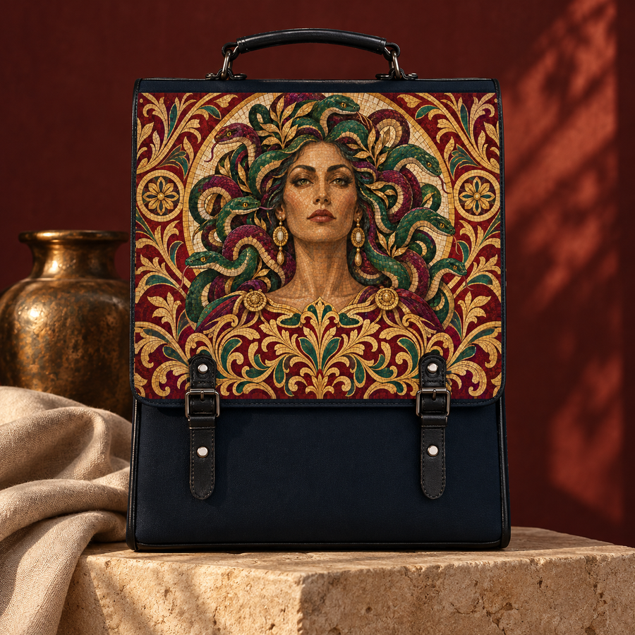 "Medusa" Roman Mosaic Leather Backpack