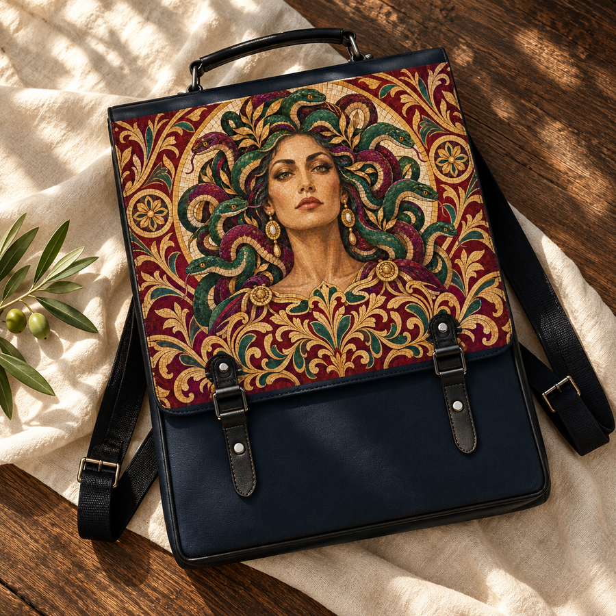 "Medusa" Roman Mosaic Leather Backpack