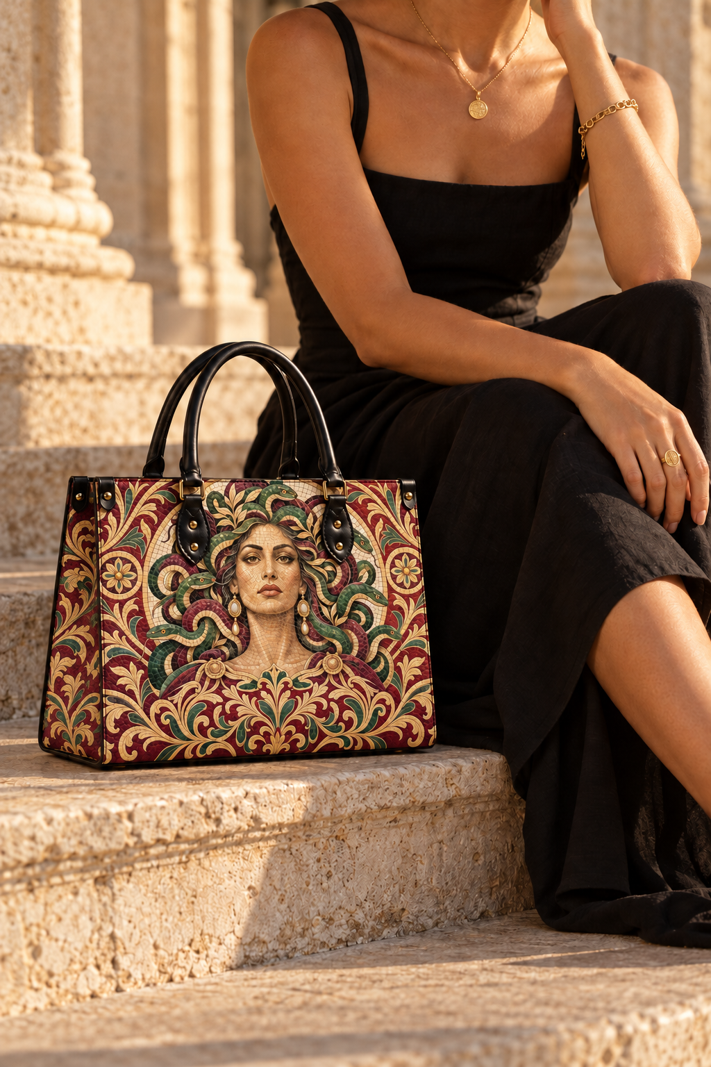 "Medusa" Roman Mosaic Leather Handbag