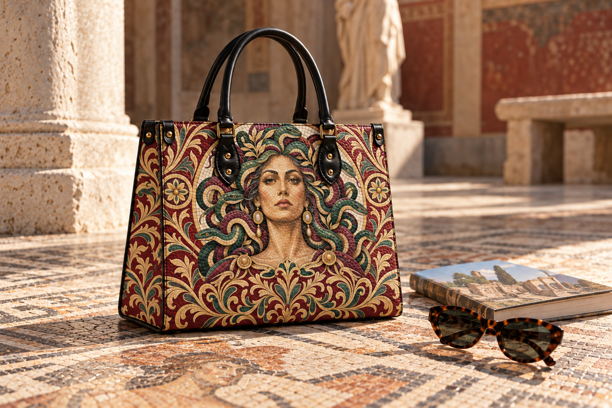 "Medusa" Roman Mosaic Leather Handbag