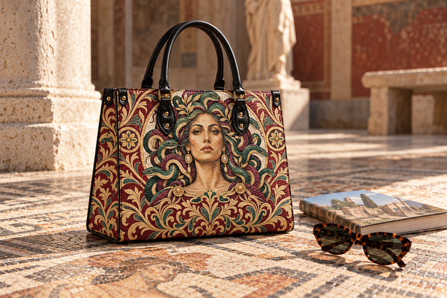 "Medusa" Roman Mosaic Leather Handbag