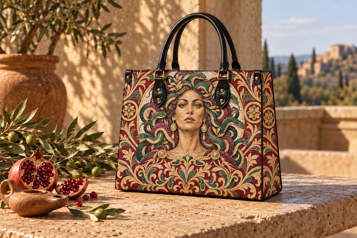"Medusa" Roman Mosaic Leather Handbag