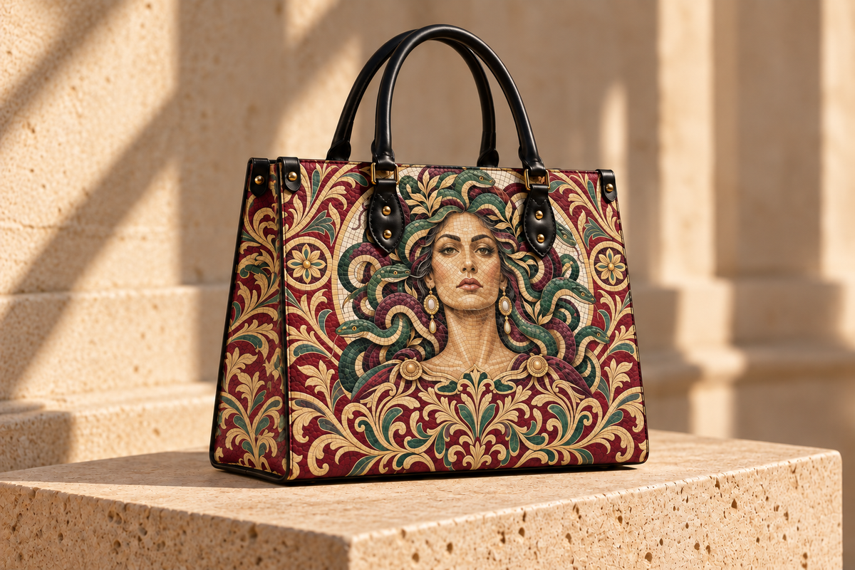 "Medusa" Roman Mosaic Leather Handbag