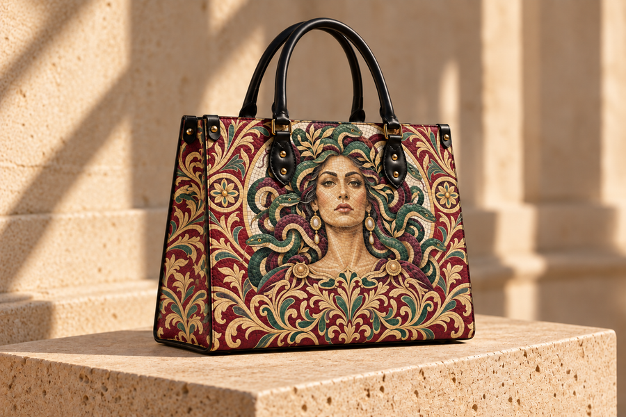 "Medusa" Roman Mosaic Leather Handbag
