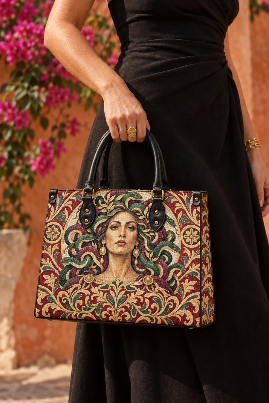 "Medusa" Roman Mosaic Leather Handbag
