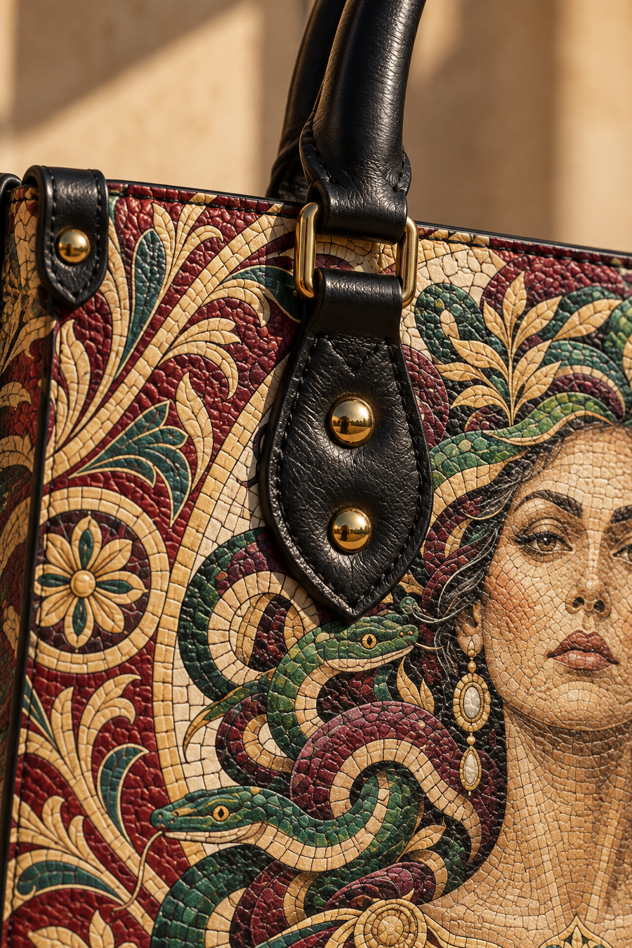 "Medusa" Roman Mosaic Leather Handbag