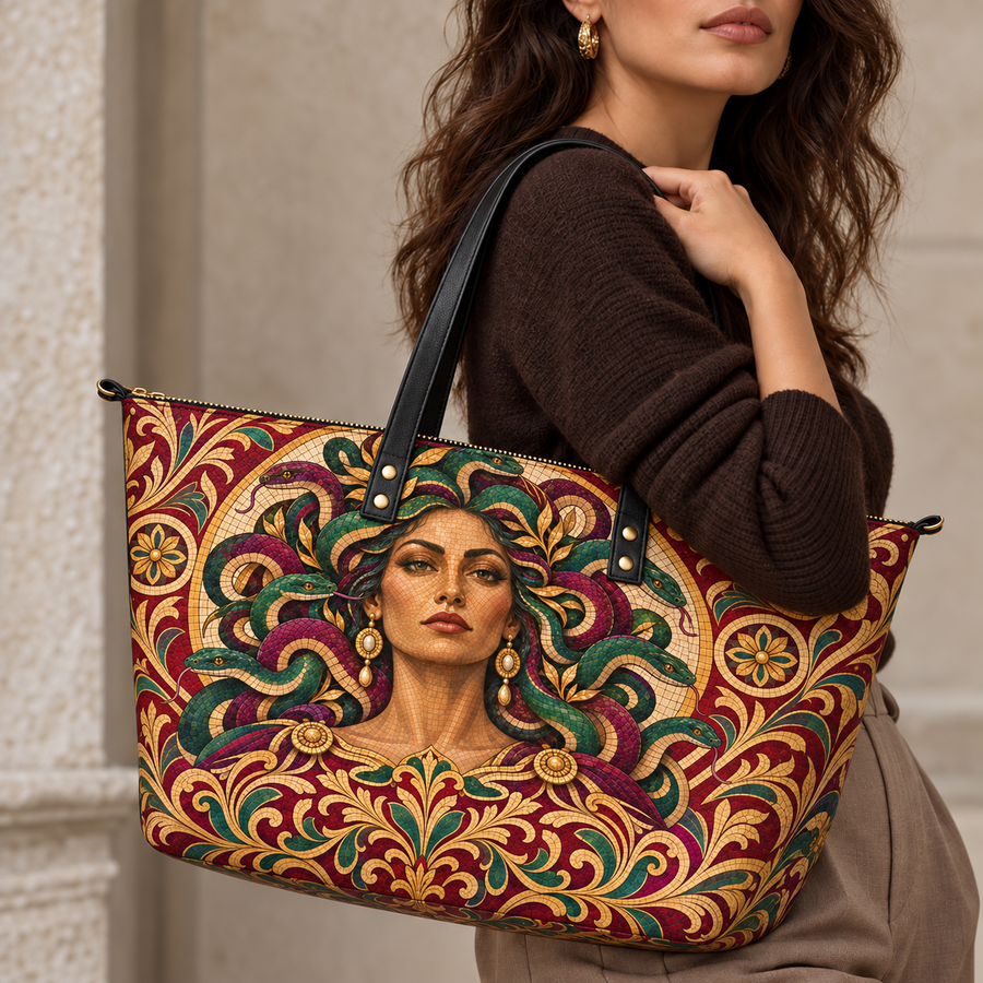 "Medusa" Roman Mosaic Leather Tote Bag