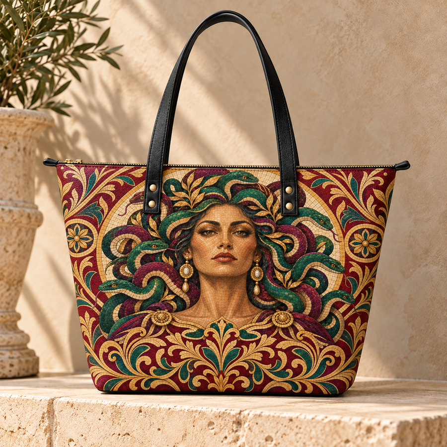 "Medusa" Roman Mosaic Leather Tote Bag
