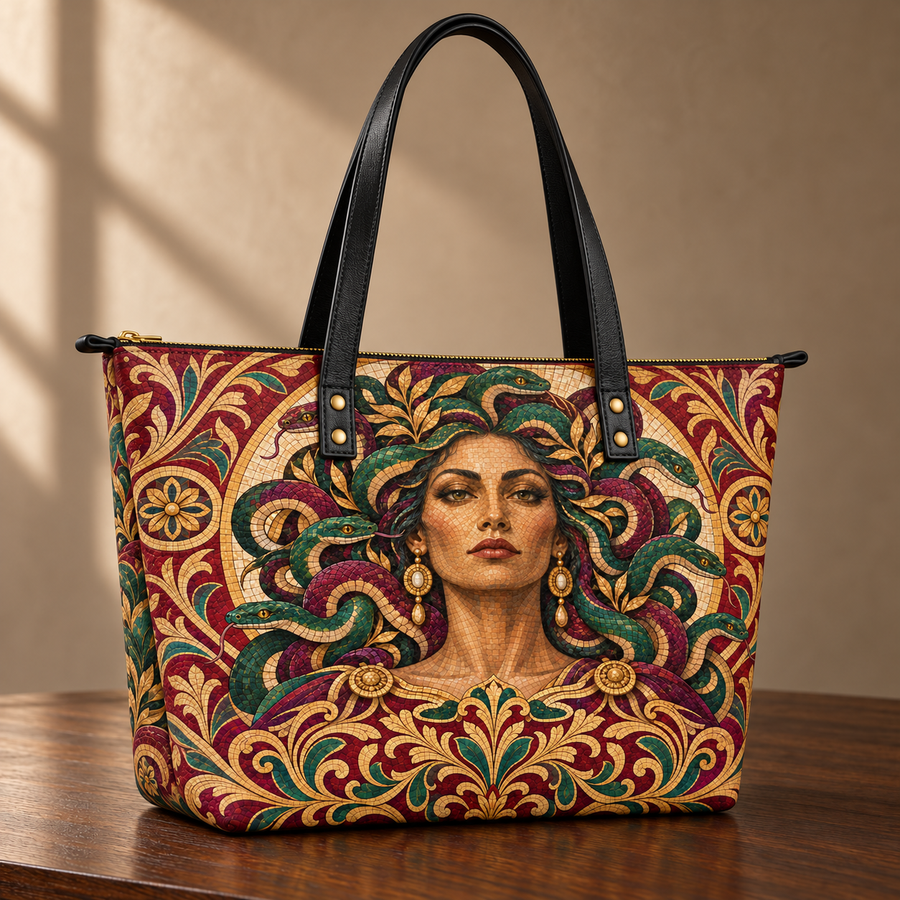 "Medusa" Roman Mosaic Leather Tote Bag